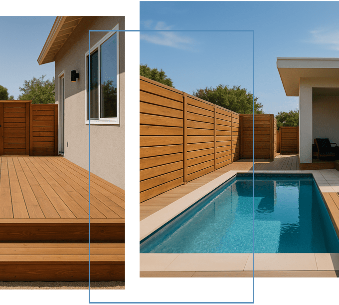 Custom wooden deck and horizontal fence built by TL&G Fence and More in the Bay Area